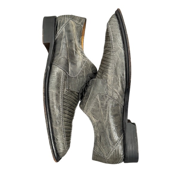 Mezlan Platinum Lizard Skin Grey Square Toe Derby Shoes Mens 11M Made in Spain